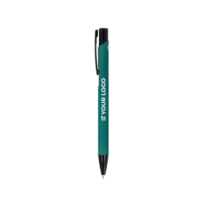 Esferográfica de alumínio reciclado com clip preto e tinta azul