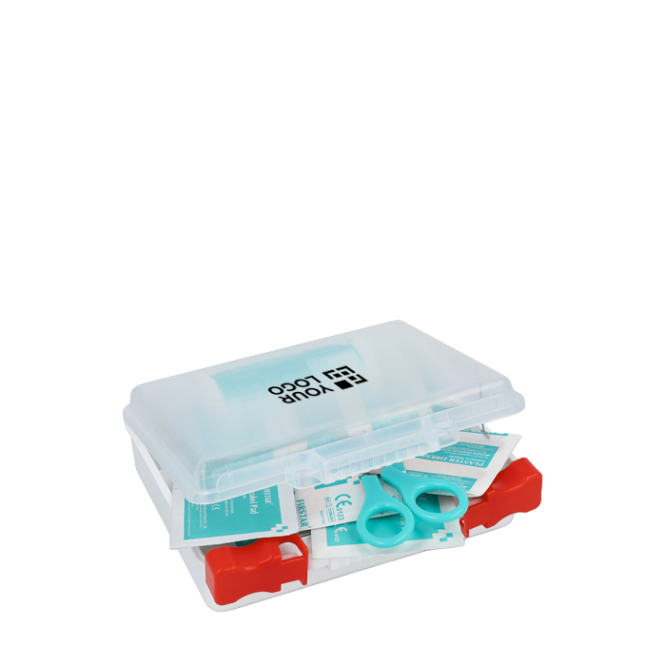 Kit de primeiros socorros em estojo de plástico com normas UE