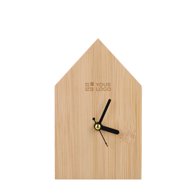 Relógio de cabeceira feito de bambu em forma de casa para personalizar