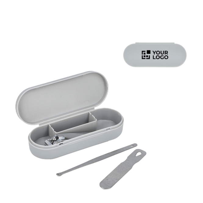 Conjunto de manicure em estojo compacto de plástico com 3 peças