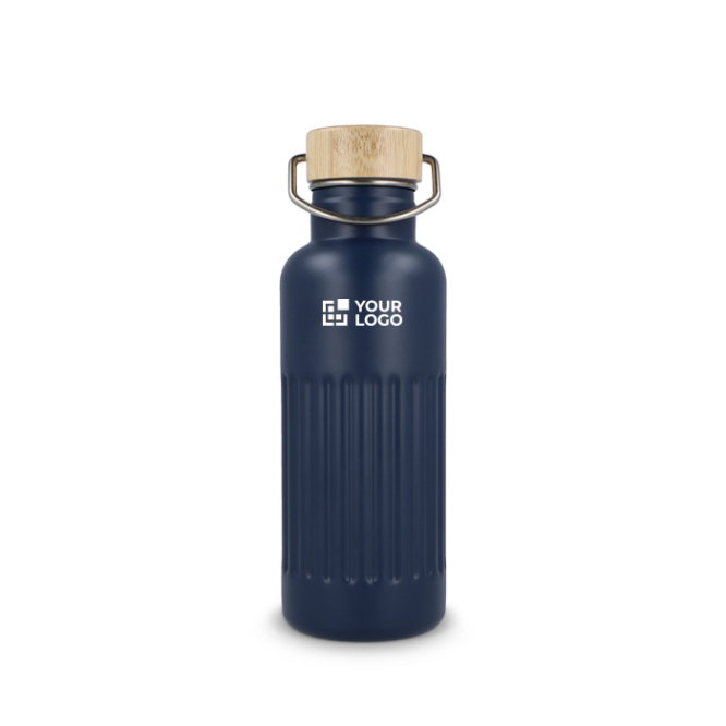 Garrafa térmica antigotas com tampa de bambu e pega metálica 500 ml