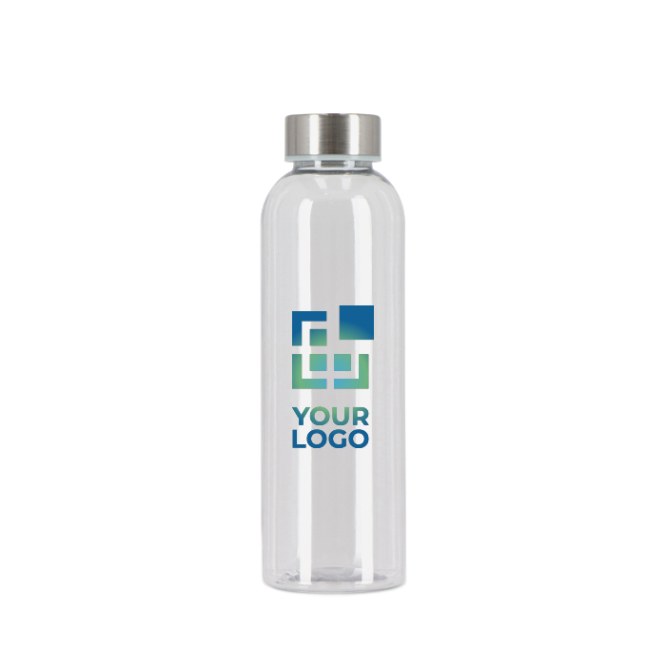 Garrafa de plástico reciclado, tampa prateada, ideal para água 500 ml