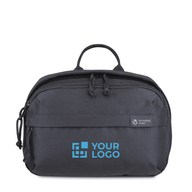 Necessaire para higiene RPET com asa superior e grande espaço
