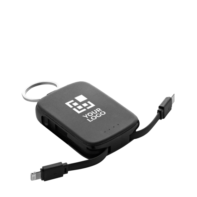 Power bank porta-chaves ecológico com cabos integrados 2000 mAh