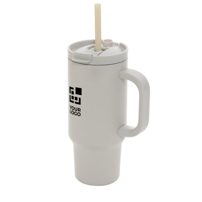Copo térmico de aço inoxidável reciclado com palhinha e asa 480 ml