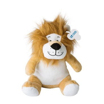Leão de peluche com etiqueta personalizável e olhos bordados