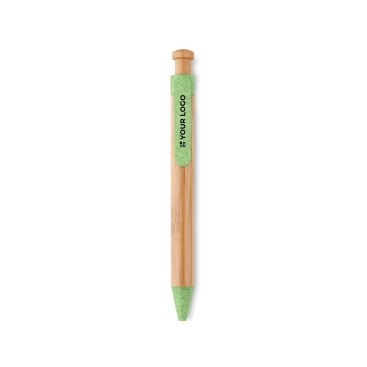 Caneta de bambu com botão pulsador cor preto