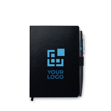 Caderno publicitário de bolso com caneta cor preto