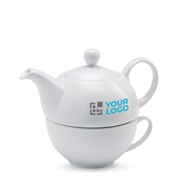 Set de chaleira personalizada e caneca cor branco