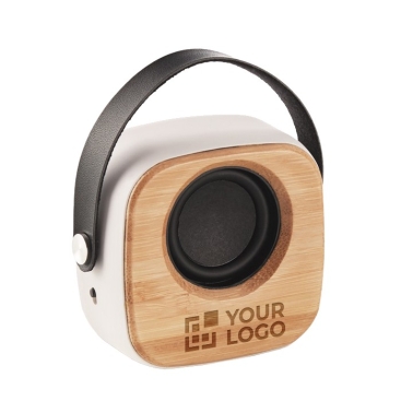 Colunas em bambu com logotipo bluetooth 5.0 cor branco