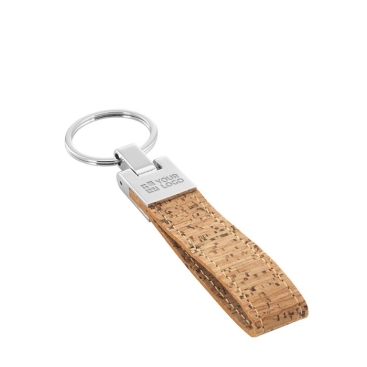 Elegante porta-chaves de cortiça publicitário cor marfil