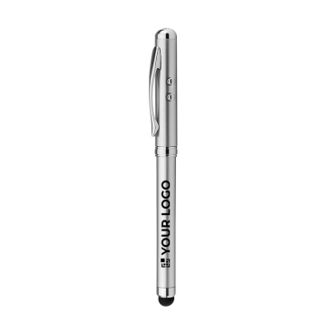 Caneta corporativa com ponteira laser e touch cor prateado mate