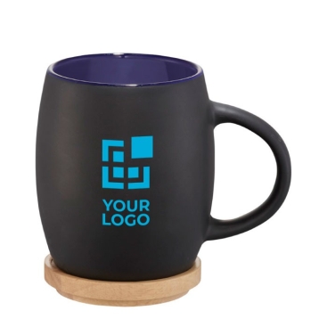 Caneca cerâmica com base ou tampa de madeira cor branco