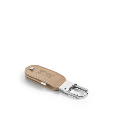 Porta-chaves usb de couro com mosquetão cor castanho