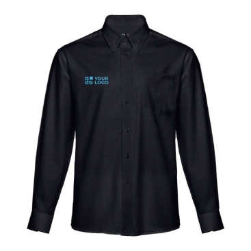 Camisa elegante de manga comprida com logo cor preto primeira vista