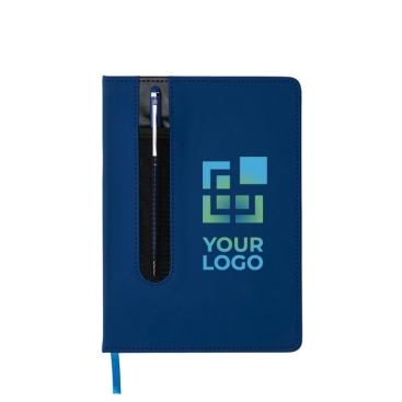 Original caderno com logo e caneta na capa cor vermelho
