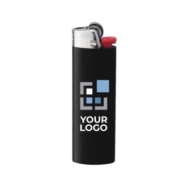 Isqueiros de longa duração para merchandising cor preto vista com o logo impresso