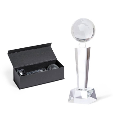 Troféu de vidro com desenho de planeta