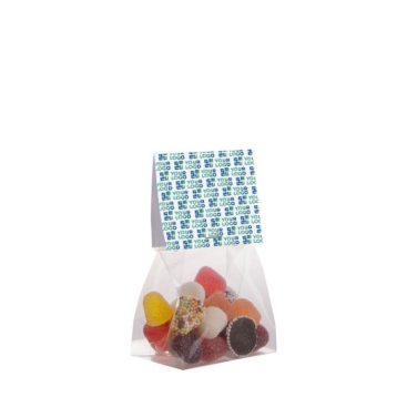 Saco de gomas sortidas com topo personalizável 50 g