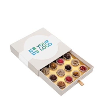 Caixa 16 trufas decoradas recheadas, vários sabores gourmet