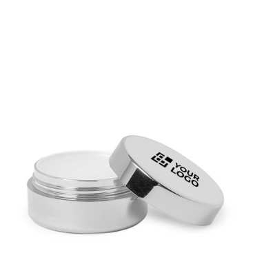 Bálsamo labial em frasquinho, tampa e aroma baunilha, SPF15