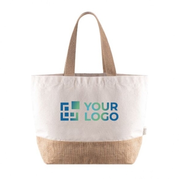 Saco de algodão reciclado com base e alça de juta 320 g/m2
