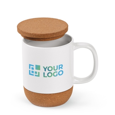 Caneca de cerâmica ecológica com tampa e base de cortiça 350ml