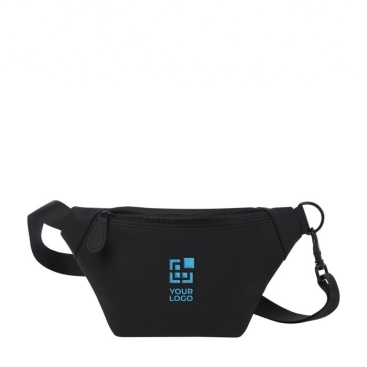 Bolsa de cintura de material reciclado com alça e fecho com clipe
