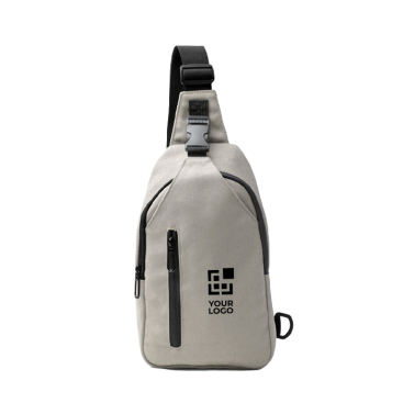 Bolsa a tiracolo em algodão reciclado com fechos e fita ajustável