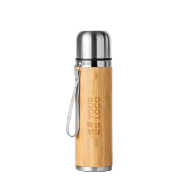 Garrafa térmica de aço, revestimento de bambu e capacidade de 420 ml