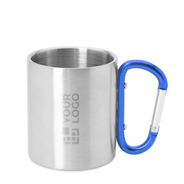 Caneca metálica de parede dupla com asa-mosquetão colorida 230 ml