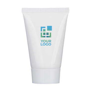 Protetor solar SPF30 e aroma a baunilha em tubo branco