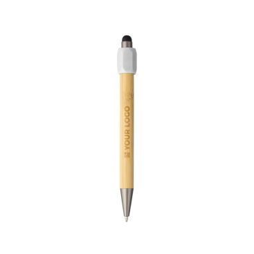 Caneta tátil de bambu com spinner na parte superior tinta azul