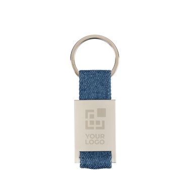 Porta-chaves de zinco personalizável com detalhe em tecido denim