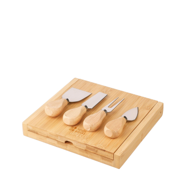 Conjunto de 4 talheres de queijo em aço inoxidável e cabos de madeira
