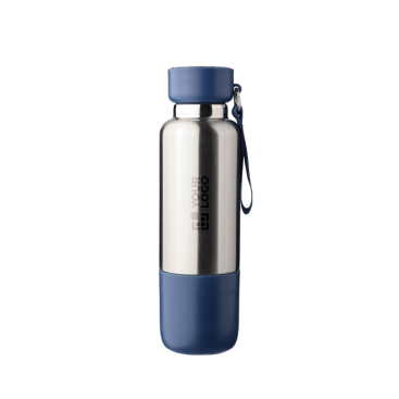 Garrafa de aço inoxidável com alça de pulso e copo na base 500ml