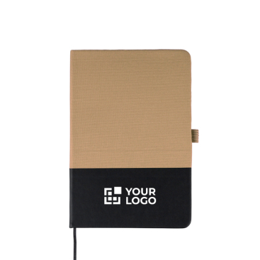 Caderno de rPET com detalhe de PU em baixo, folhas A5 pautadas