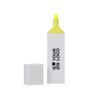 Marcador de plástico com corpo branco e detalhe colorido