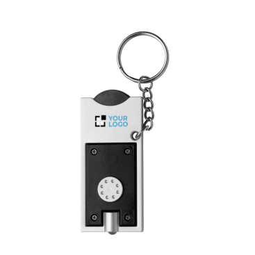 Porta-chaves com lanterna LED e moeda para o carrinho das compras