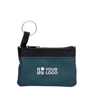 Porta-moedas simples de nylon com fecho de correr preto e porta-chaves