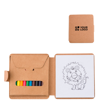 Conjunto para crianças com 12 desenhos para colorir e 12 lápis de cor