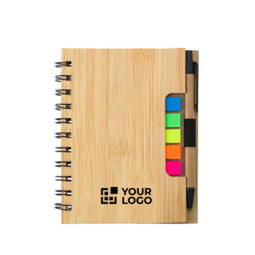Caderno com notas adesivas no interior, folhas A6 pautadas
