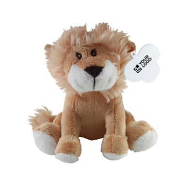Peluche em forma de leão sentado com etiqueta personalizável