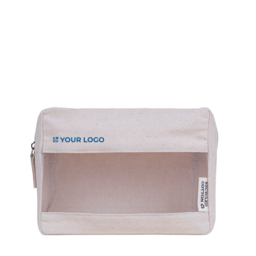 Nécessaire de canvas reciclado, cor natural com rede na parte frontal