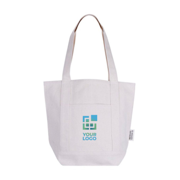Saco de algodão reciclado com bolso exterior num dos lados