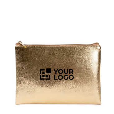 Nécessaire compacto de PU, acabamento dourado, cremalheira a condizer