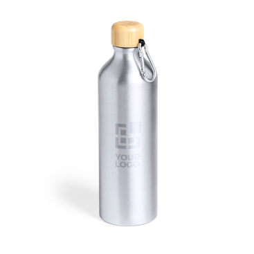 Garrafa de alumínio grande, tampa de bambu e mosquetão 800 ml Helsinki
