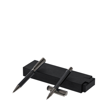 Elegante conjunto de caneta giratória e roller com tampa de tinta azul