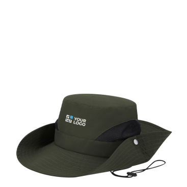 Chapéu de poliéster estilo safari com cordão de transporte ajustável