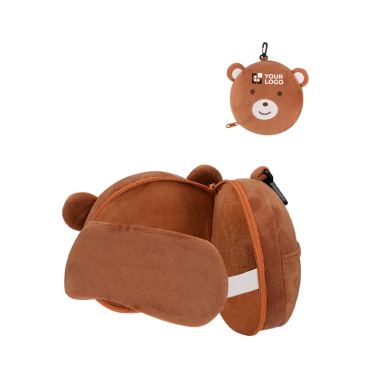 Kit apoio de cabeça/máscara de dormir para criança em estojo de urso